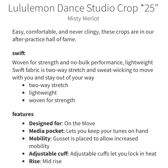 LULULEMON Athletica Dance Studio Crop 25" Misty Merlot Size 6 - Picture 14 of 15